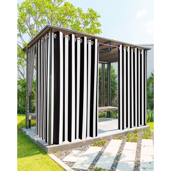 Simple Black White Stripes Outdoor Curtains for Patio, Modern Stripes Privacy Drapes Grommet Waterproof Outside Curtains for Porch/Cabana/Balcony 54"x 108", 1 Panel