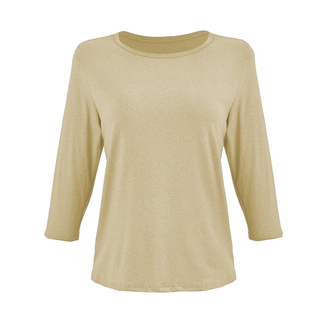Playera George para Mujer, Escote Redondo, Manga 3/4 cafe Talla M