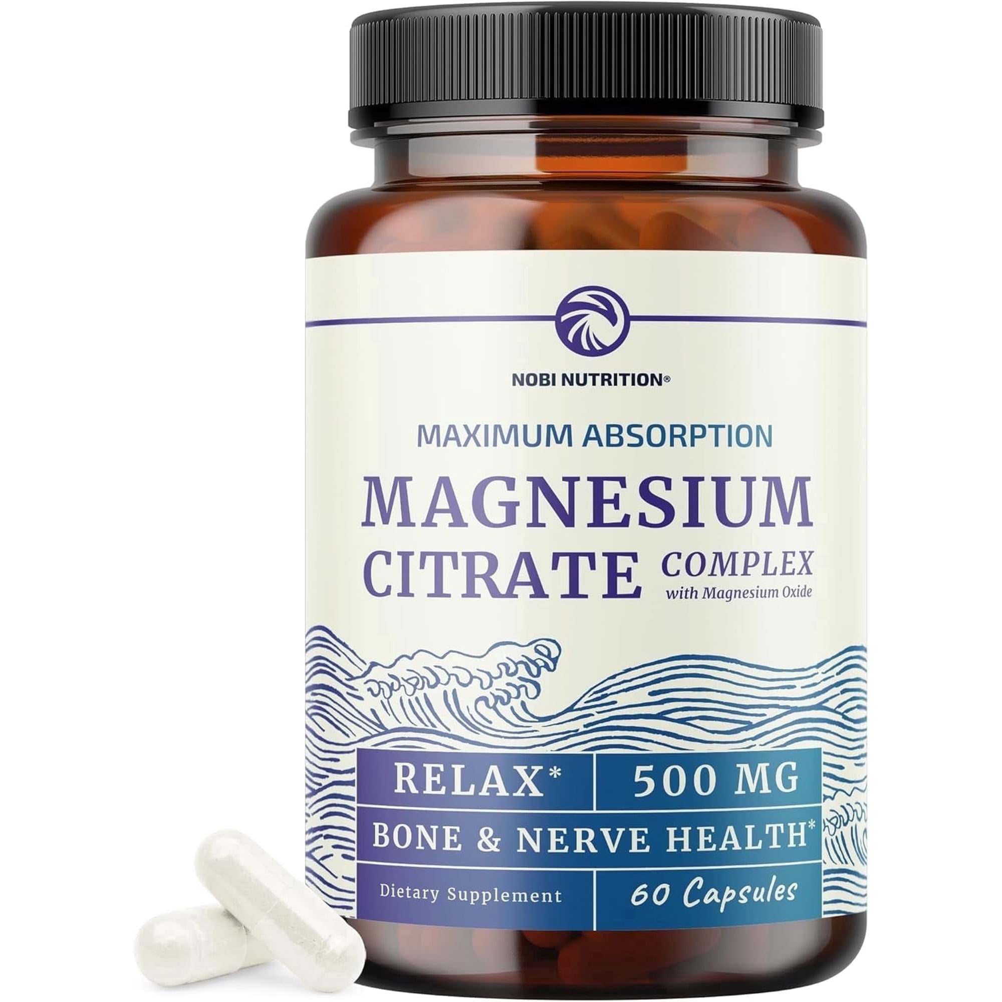 Magnesium Citrate Complex 500mg for Calm, Digestive Health and Constipation Relief, 60-Count