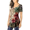 thumbnail image 3 of Jophufed Women Tunic Tops Fashion V-Neck Floral Printed Buttons Short Sleeve T-shirt Casual Dressy Blouses Gifts, 3 of 6