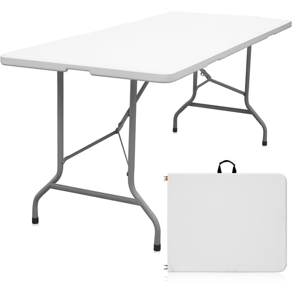 "6ft Heavy-Duty Folding Table - Portable with Handle & Drawer Organizers - for Camping, Picnics & Parties"​