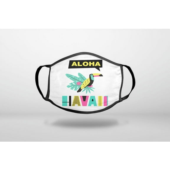 Summer Graphics - Aloha Hawaii Yellow Teal Pink - 3-Ply Reusable Soft Cloth Face Covering, Unisex, Cotton Inner Layer