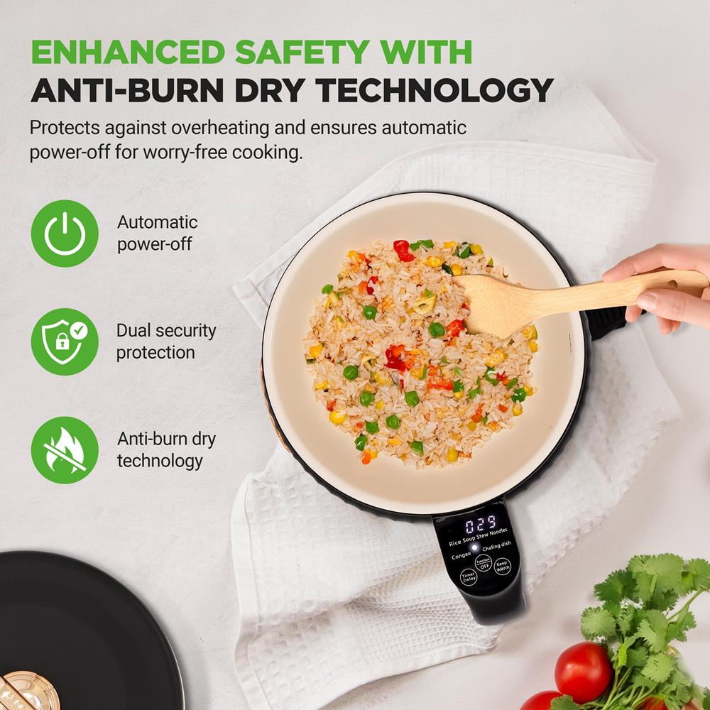 1.6L Portable Electric Rice Cooker, Multi-Functional with Non-Stick Ceramic Coating, Digital Control Panel, 6 Optional Functions, Anti-Burn Dry, Automatic Power-Off (Black)