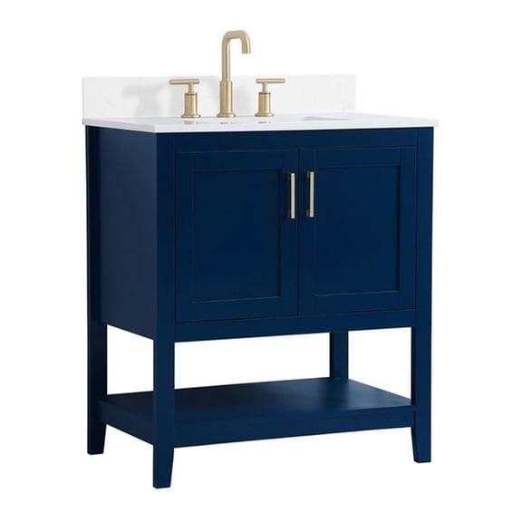 30 inch Single Bathroom Vanity in Blue with Backsplash