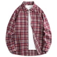 thumbnail image 2 of Men Plaid Flannel Shirt Long Sleeve Button Down Casual Vintage Lapel Overshirt Jacket Loose Fit Layered Top, 2 of 7