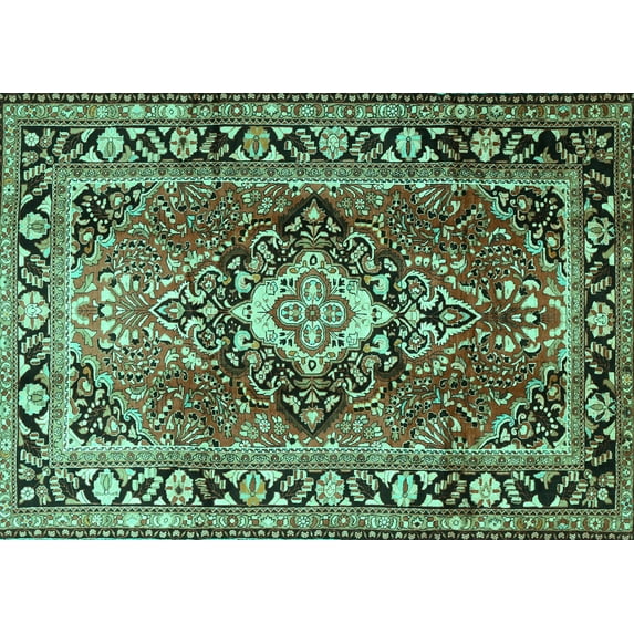 Ahgly Company Machine Washable Indoor Rectangle Medallion Turquoise Blue Traditional Area Rugs, 4' x 6'