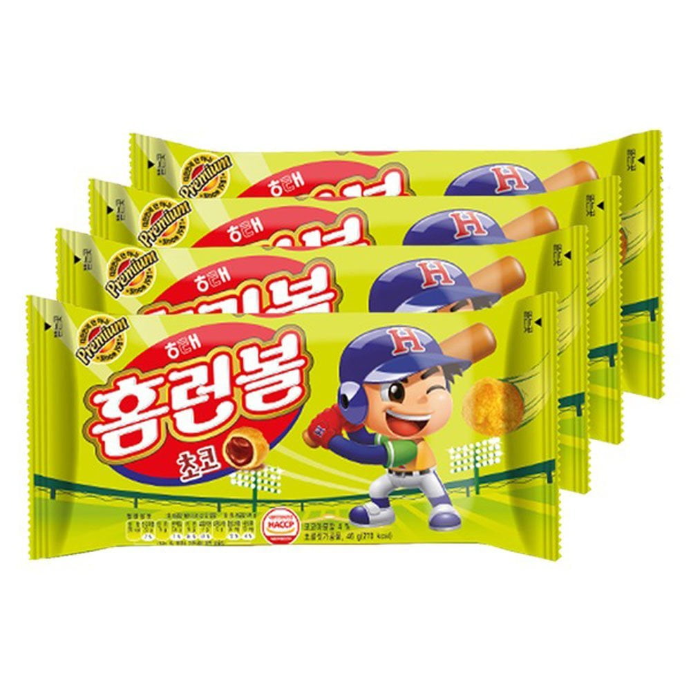 Haitai Choco Home Run Ball, Classic Korean Snack 46g (Pack of 4) 