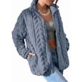 thumbnail image 2 of Winter Fleece Jacket for Women Zipper Stand Collar Casual Coats with Pockets Lake Blue M, 2 of 7