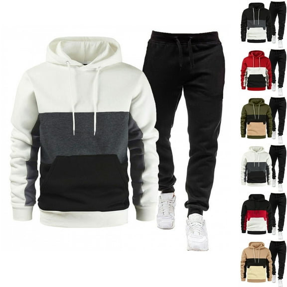 Hearthz Men 2 Piece Sweatsuits Sets Athletic Casual Hooded Pullover Hoodies and Sweatpants Winter Fleece Men's Sweatsuits