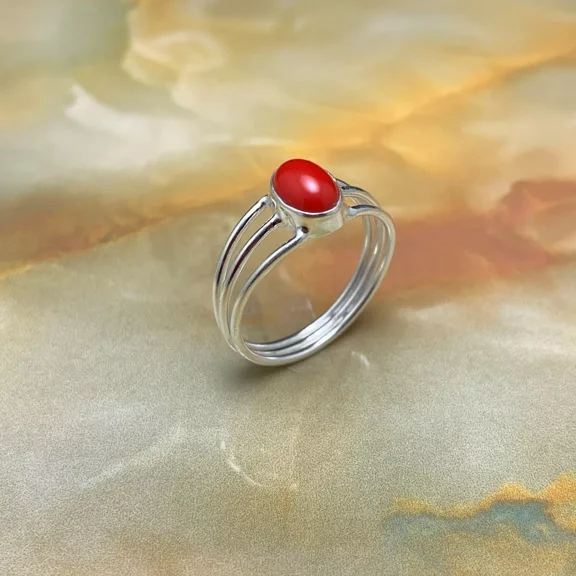 Stunning 925 Sterling Silver Ring with Red Coral Gemstone Handmade Jewelry