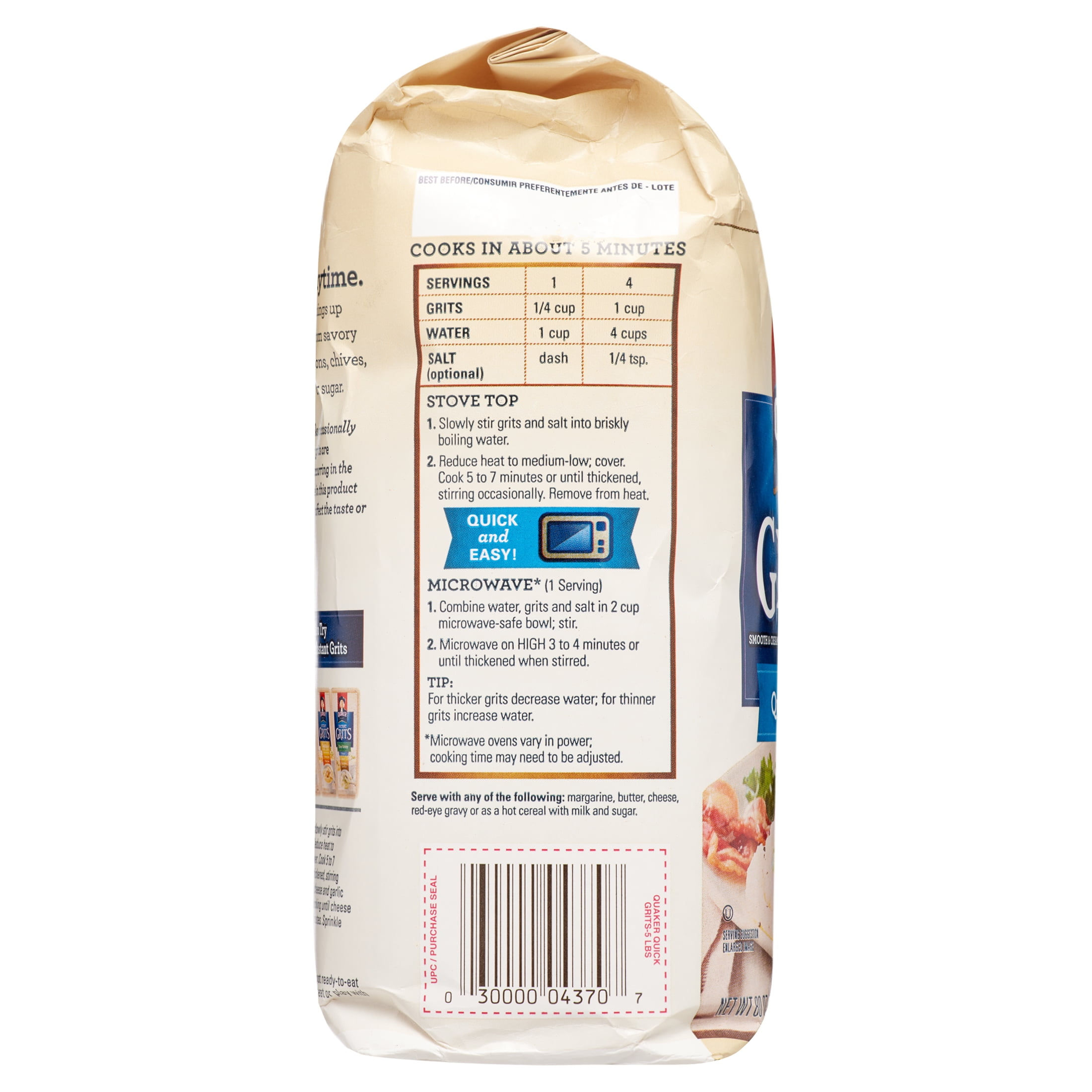Buy Quaker, Quick 5-Minute Grits, 80 oz, 1 Packet Online in ...