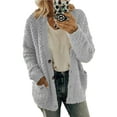 thumbnail image 1 of Daeful Coat Winter Warm Outwear Long Sleeve Jacket Ladies Loose Fluffy Cardigan Light Grey L, 1 of 6