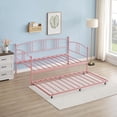 thumbnail image 4 of Twin Metal Daybed with Pullout Trundle, 6 Casters, Steel Slat Support Sofa Bed, No Box Spring Needed, Pink Daybed for Living Room, Bedroom, Guest Room, 4 of 7