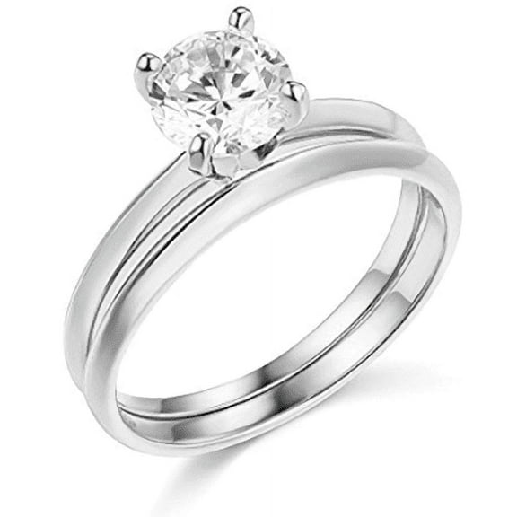 1.30 Ct Round Cut Engagement Wedding Ring Set Real 14K White Gold Matching Band