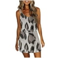 thumbnail image 1 of Summer Dresses for Women 2022, Beach Dresses Women Spaghetti Sleeveless V Neck Striped Splicing Sling Strap Dress Leopard Printed Summer Casual Mini Dresses, 1 of 6