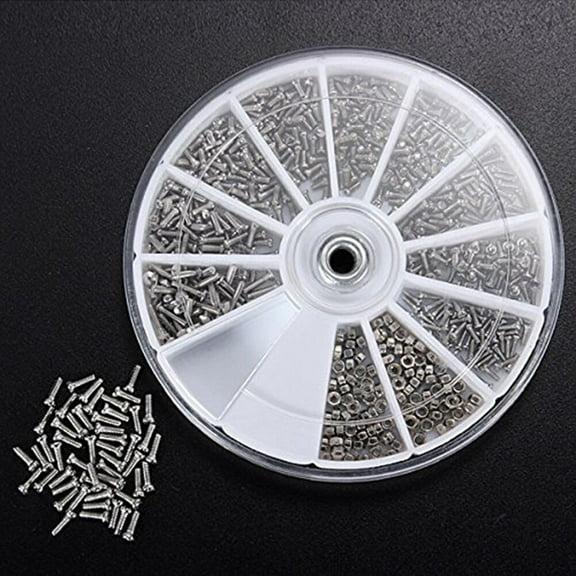 Raindrops Glasses Screw and Nuts 1200Pcs Metal Eyeglass Clock Repair Tool Kit for