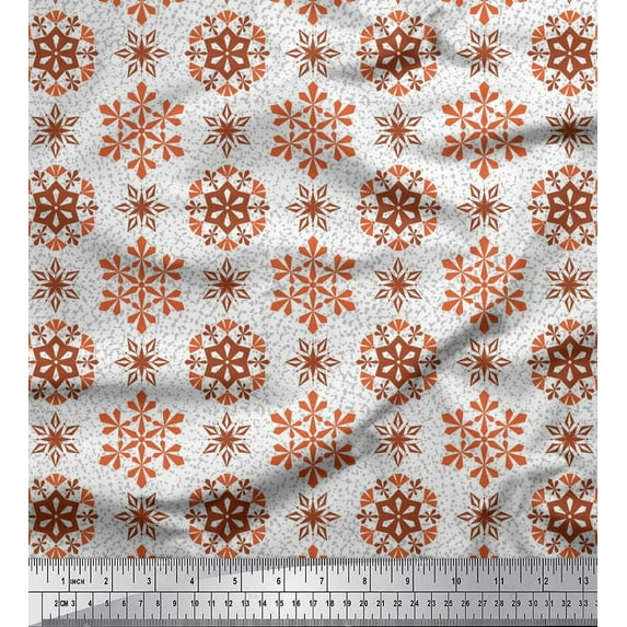 Soimoi Silk Fabric Snow Flakes Floral Printed Fabric 1 Yard 42 Inch Wide
