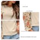 thumbnail image 5 of Suéter de mujer con estampado de empalme, manga acampanada, cuello redondo, informal, Jersey de punto para mujer, Top para Otoño Invierno, color caqui XL, 5 of 6