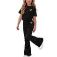 thumbnail image 2 of Girls Black Leopard Heart Print Top Flare Pants 2-Piece Matching Outfit Set,Size 7-8T, 2 of 6