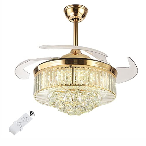 42" Crystal LED Chandelier Invisible Ceiling Fan Light Ceiling Lamp w/ Remote 