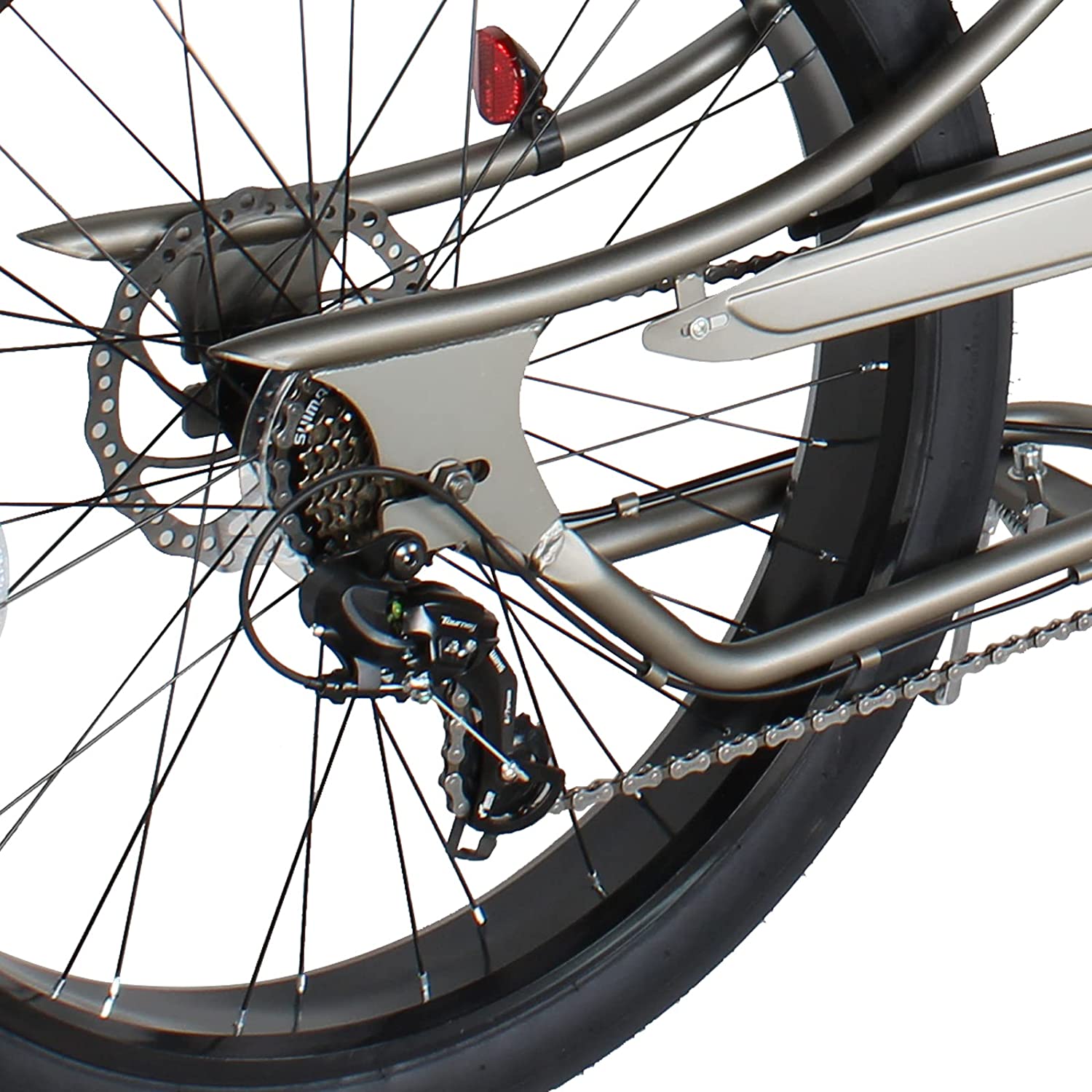 WonderWheels 26" Stretch Cruiser Shimano TX-35 7SP with Disc Brake (F&R) Moon-Type Handlebar, Alloy Black Rims, 26x4.0 Black Tire - Matte Grey