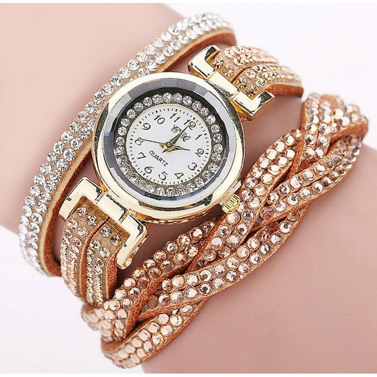 LINEL Gold Crystal Bling Wrap Watch