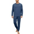 thumbnail image 2 of yuCgh Men's Pajama Set with Long Sleeve and Long Pants, Two-Piece Henley Collar Design for Comfortable Sleepwear, Breathable and Soft for Nighttime Lounge,Dark Blue 3XL, 2 of 9