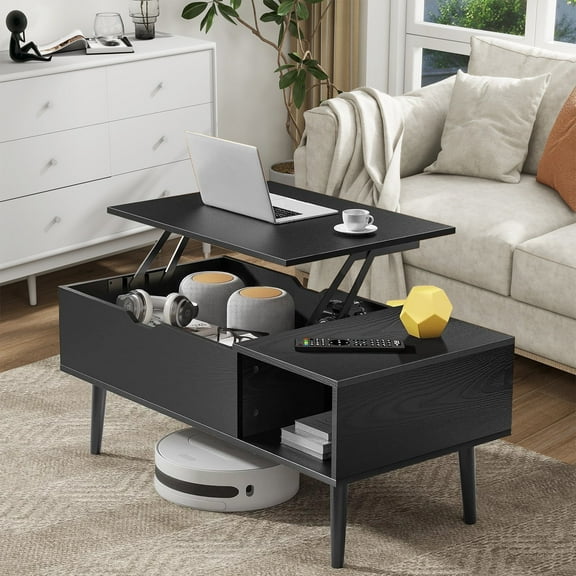 Beddle Coffee Table,Wooden Lift Top Coffee Table with Hidden Compartments,Ideal for Small Homes, Apartments, Reception Rooms,Black