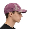 thumbnail image 5 of Women's Distressed Denim Baseball Cap, Washable Cotton Cap, Trendy American Style Dad Hat for Women, Y2K Fashion Casual Daily Wear Outdoor Cap Hot Pink, 5 of 7