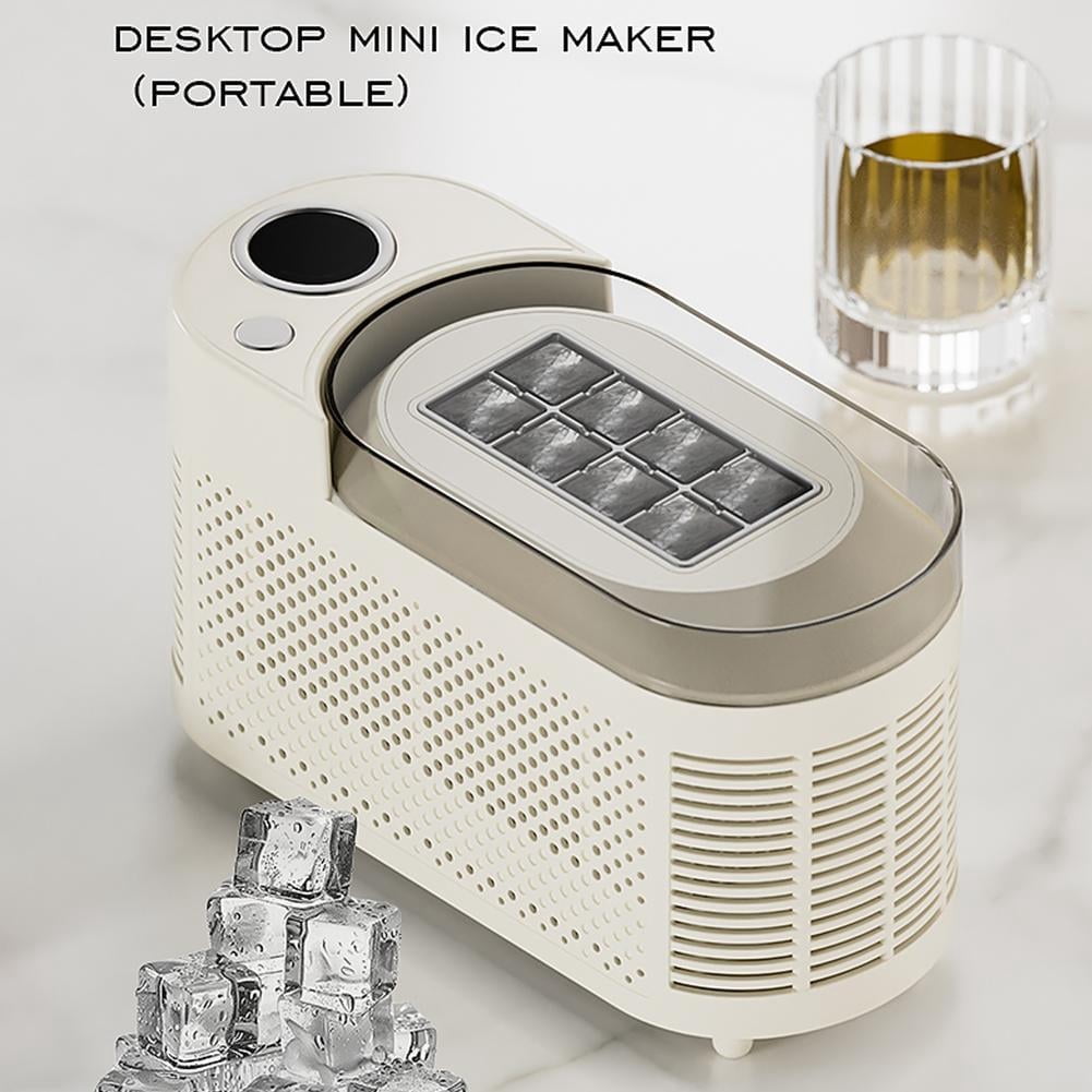 Portable Small Ice Maker Mini Ice Cube Maker Countertop 12V Ac Dual Power Quiet Compact Ice Machine With Clear Cover For Home Kitchen（white）