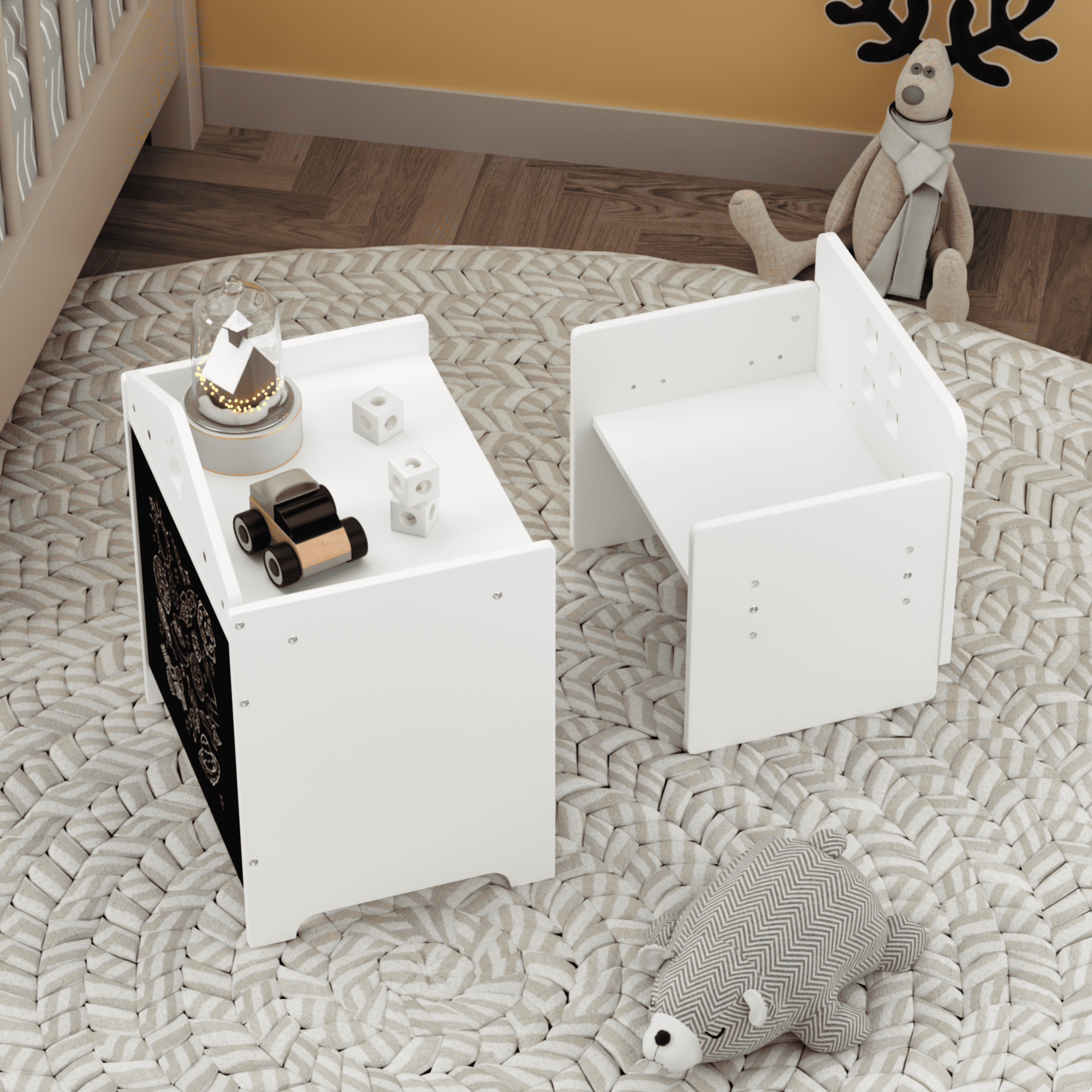 Kids Table and Chair Combo Unit with Writable Surface Adjustable Seat MDF Childrens Activity Furniture