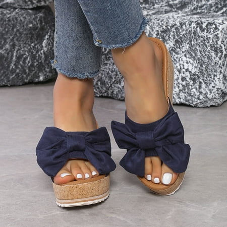 

Bohemian Sandals for Women Orthopedic Fish Mouth Sandals Arch Support Flip Flops Leopard Slip on Platform Wedge Sandals Shoes Casual Summer Walking Shoes Anti-slip Bow Orthotic Sandals