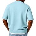 thumbnail image 3 of Waffle Button Down Short Sleeve Shirts for Men Lightweight Open Front Cardigan Casual Comfy Knit Summer Cardigan Light Blue 3XL, 3 of 4