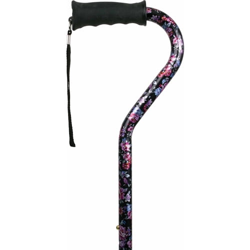 Carex Ergo Offset Walking Cane, Black Flower