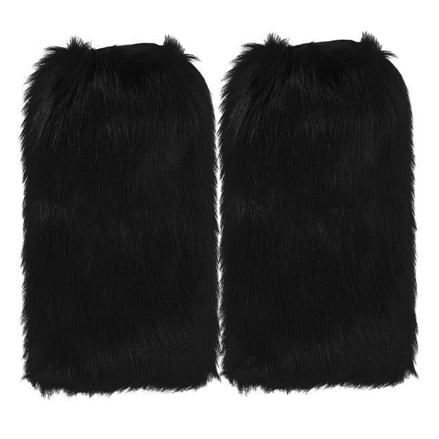Calentadores de piernas de piel sintética de 40 cm, estilo afelpado, largos y a la moda, para mujeres y niñas (negro, felpa larga).
