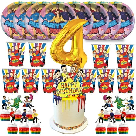 The Wiggles Birthday 4th Cups Party Supplies Plates Fans Decorations Cake Topper Decor