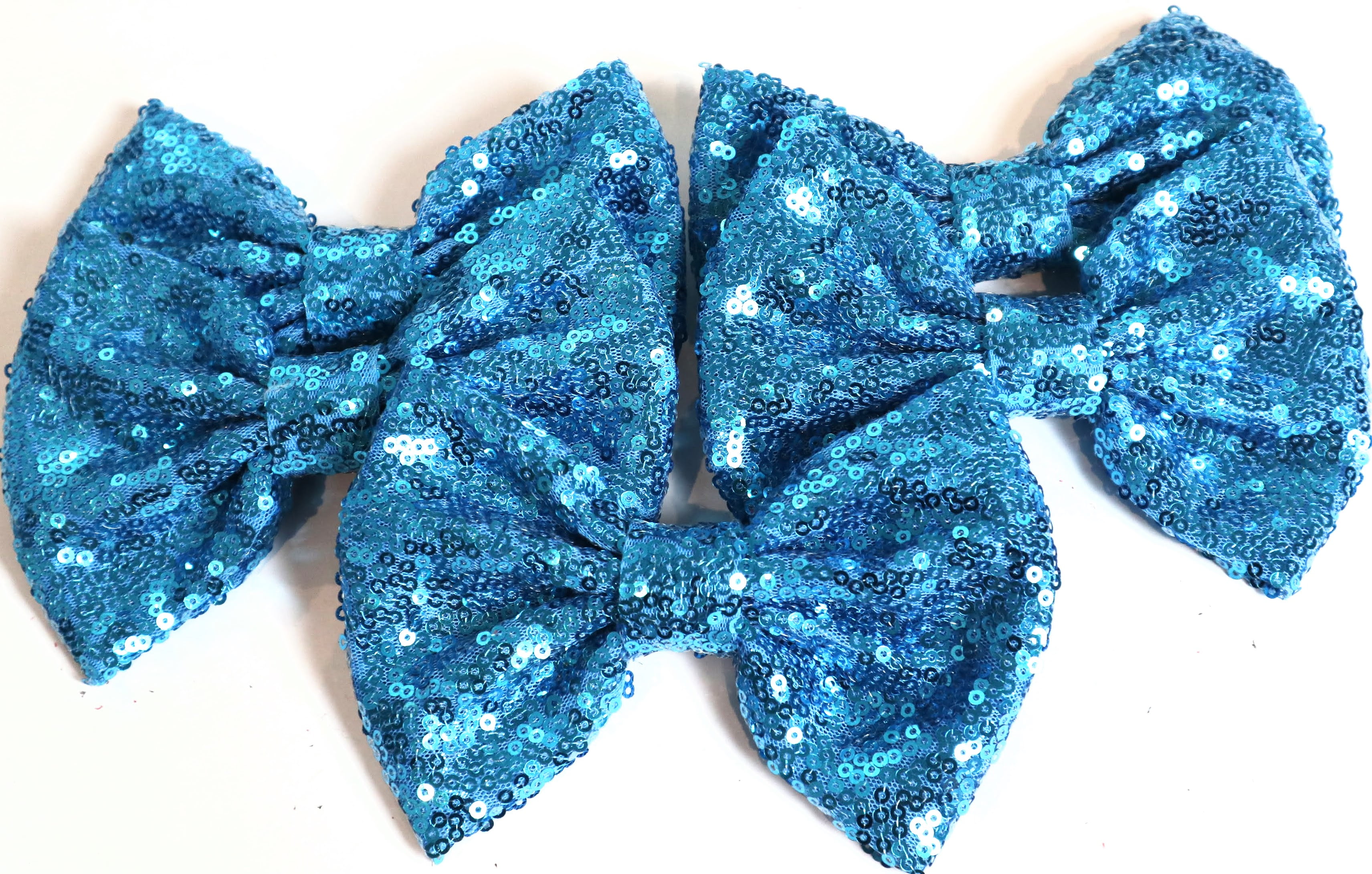 Girls Handmade blue and blue pink sequin mix glitter 4" bow hair clip 