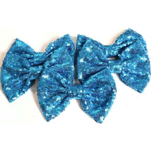 Set of 12 Turquoise Sequin Bows 5 Inches Large Glitter Bows Wholesale Bows, DIY Fabric Hair Bows - No Clips