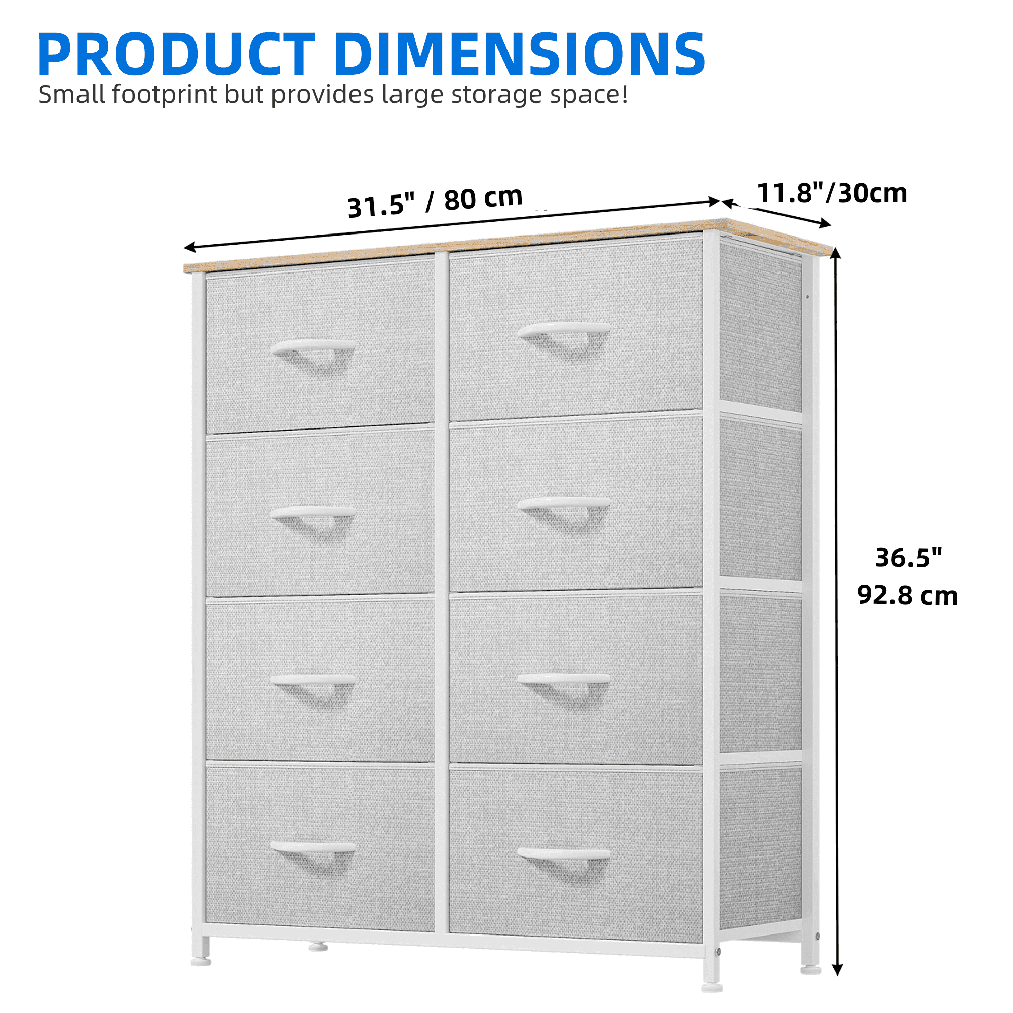 DEXTRUS 8 Drawers Dresser Chest of Drawers for Adult for Bedroom Fabric Storage Dressers for Living Room Bedroom Gray