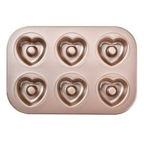 Donut Baking Mold Pan, 6-Cavity Non-Stick Ring Doughnut Bakeware, Carbon Steel Donut Molds, Round/Heart/Flower Shaped Pan Doughnut Bakeware for Oven Baking (Champagne Gold)