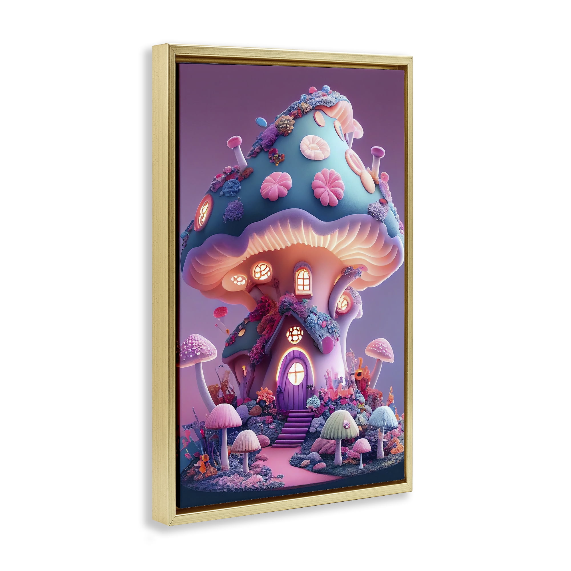 Stupell Industries Mystical Forest Mushroom Town & City Painting Gold Floater Framed Art Print Wall Art, 17 x 25