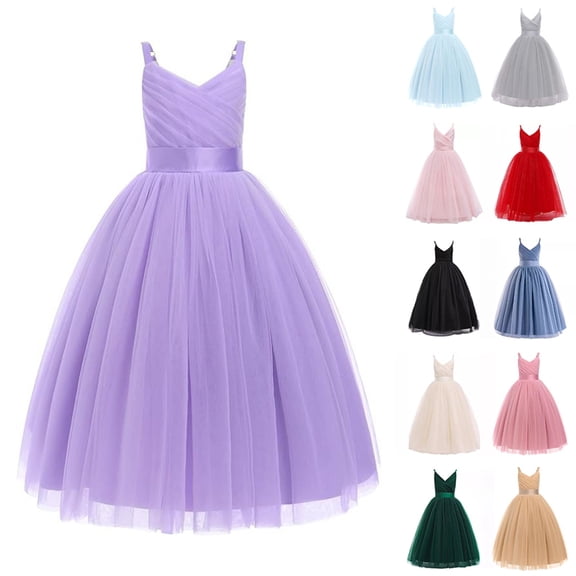 Gunia Flower Teen Girl Dress Sleeveless Fashion Mesh Lace Suspender Puffy Birthday Wedding Purple Dress For Girls 3-14 Years
