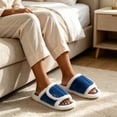 thumbnail image 4 of uublik Comfy Fuzzy Slippers for Women Open Toe Memory Foam House Shoes Indoor Outdoor Non Slip House Slides, Blue, 4 of 7