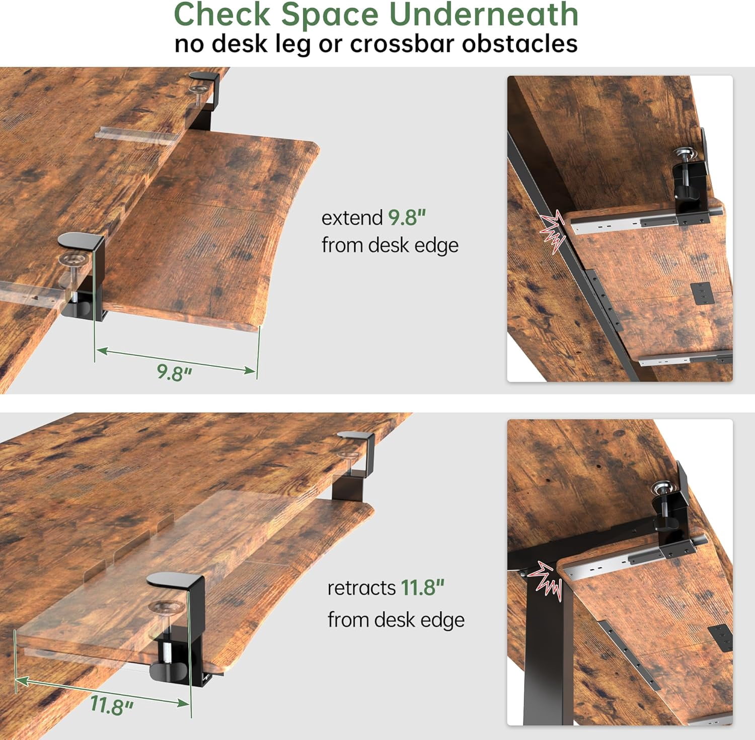 Extra Large Keyboard Tray Under Desk - Slide Out with Sturdy C-Clip Mount System, 31.5" (35.8" Including Clamps) x 11.8" Put-Out Keyboard Tray Computer Drawer for Ergonomic Typing