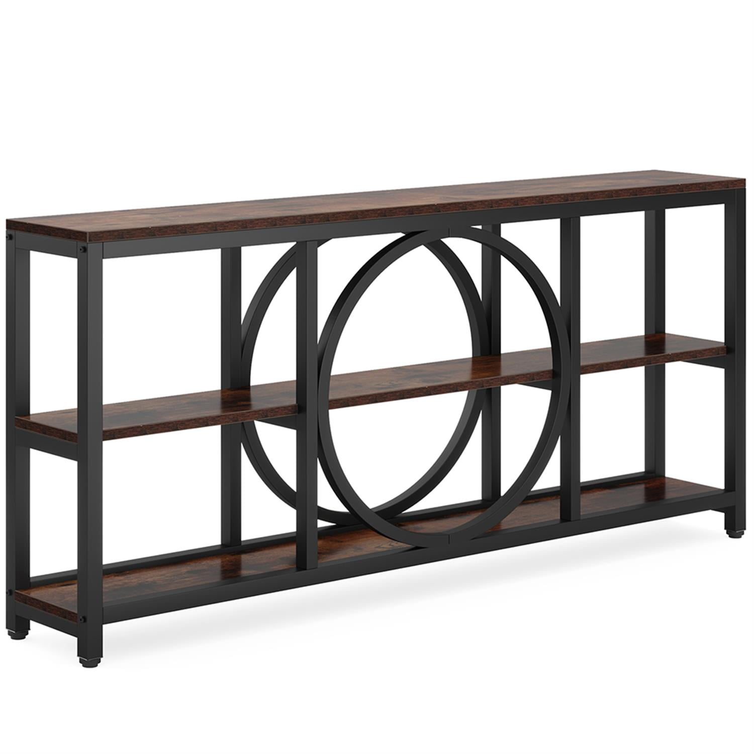 Demi Bonn 70.9" Console Table, Narrow Sofa Table with 3 Tier Storage Shelves for Hallway, Entrance, Living Room, Bedroom, Brown
