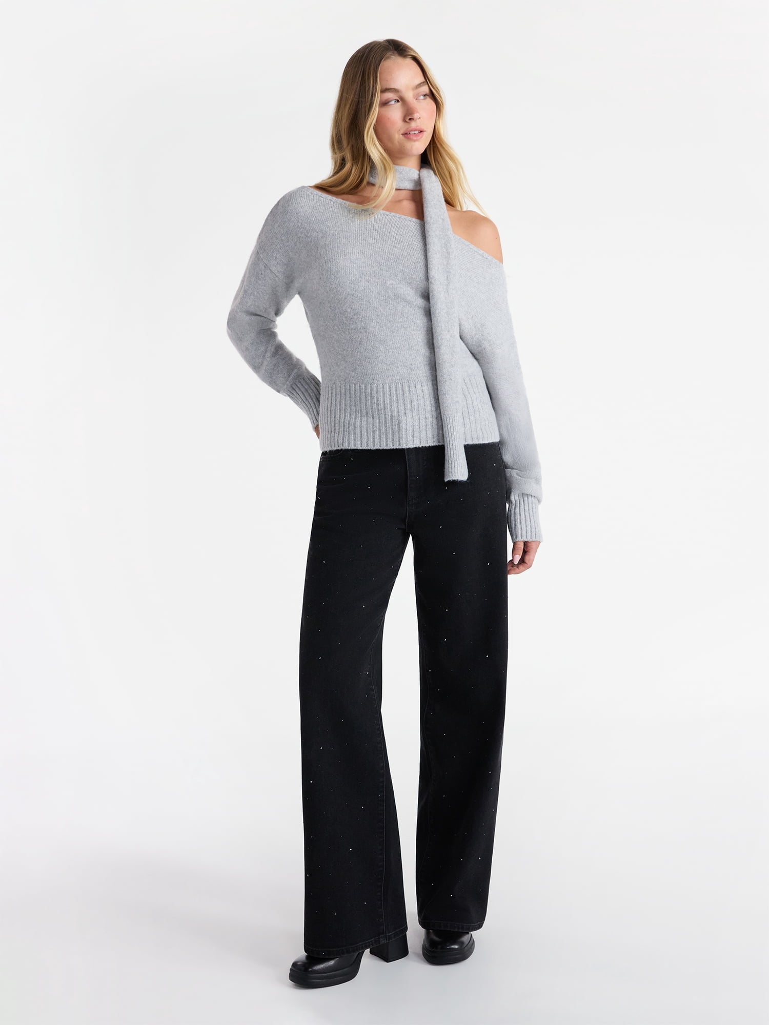 No Boundaries Scarf Sweater, Midweight, 2-Piece, Women’s