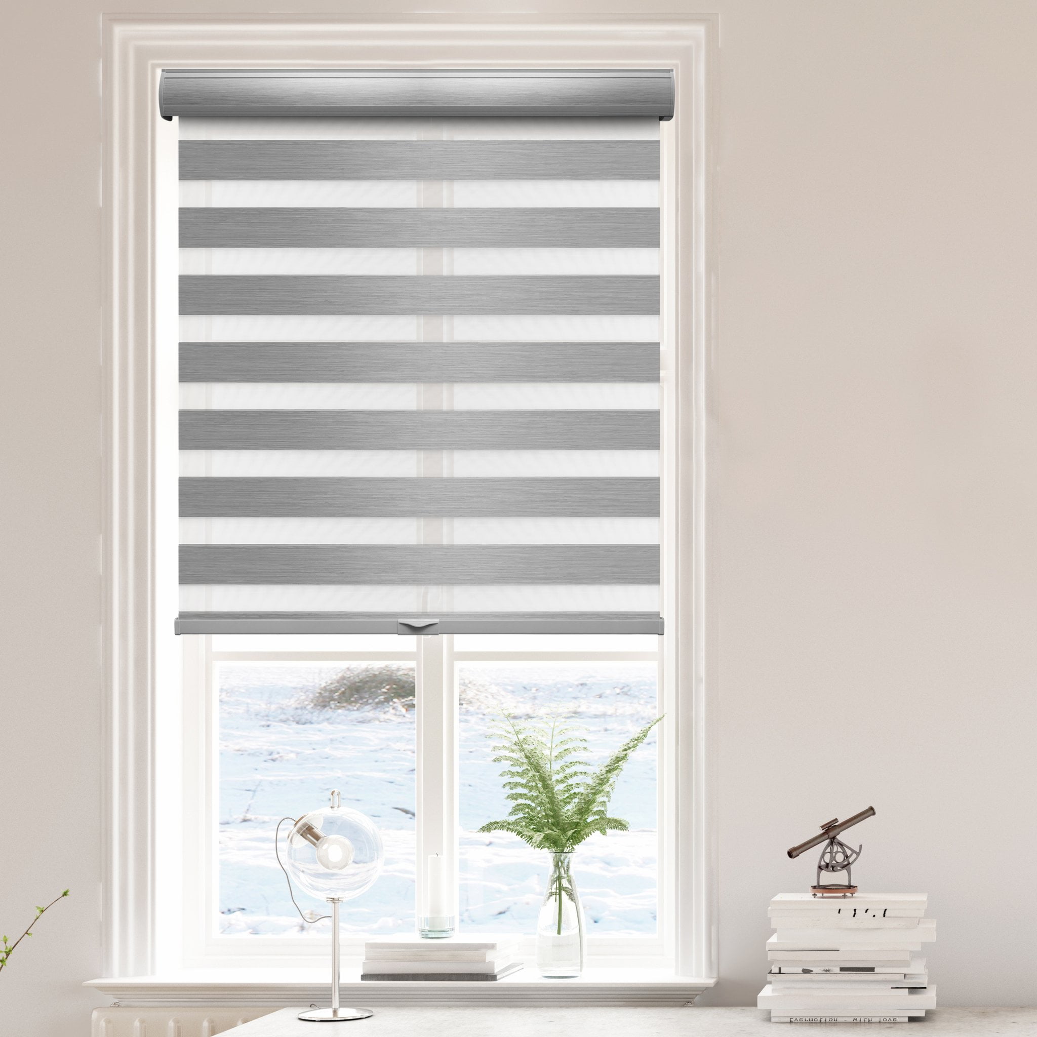 72"x72" Cordless Blackout Roller Shades Free-Stop Dual Layer Zebra Blinds 