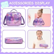 Sequin Kids Rolling Backpack for Girls with Wheels Roller Bookbag with Lunch Box Pencil Case for Elementary School Students Suitcase Age 8-10