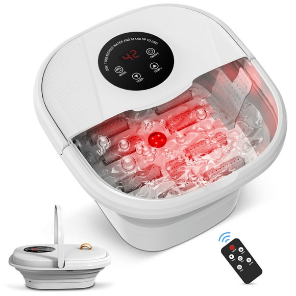 Ikristin Spa Électrique Pliable pour les Pieds avec Chaleur, 16 Rouleaux de Massage, Bulles, Relaxation des Tissus Profonds et des Muscles, Bain de Trempage pour Soins des Pieds à Domicile, Masseur de Pédicure, Télécommande, Blanc
