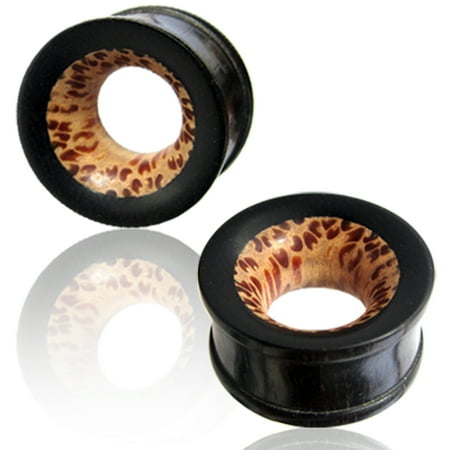 Bone Inlay Body Jewelry Tunnels - Organic Arang Wood Coco Wood Inlay Double Flared Saddle Ear Tunnels, Pair